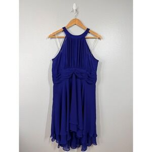 NWT Filly Flair Royal Blue Chiffon Halter Ruched Waist Tiered Hem Party Dress XL